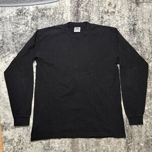 Pro 5 Super Heavy Mens Long Sleeve T-Shirt Black Cotton Crew Neck Large